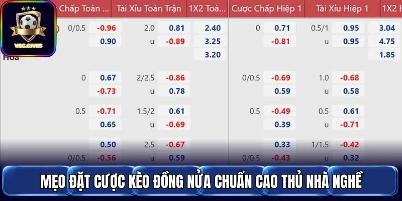 Mẹo đặt cược kèo đồng nửa chuẩn cao thủ nhà nghề